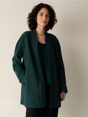 Eileen Fisher Green Open-Front Knit Cardigan 100% Wool XS